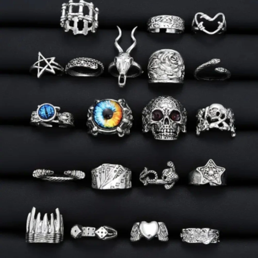 20 Pc Punk Rings Heavy Metal Alt Jewelry Alt Goth Ring Set